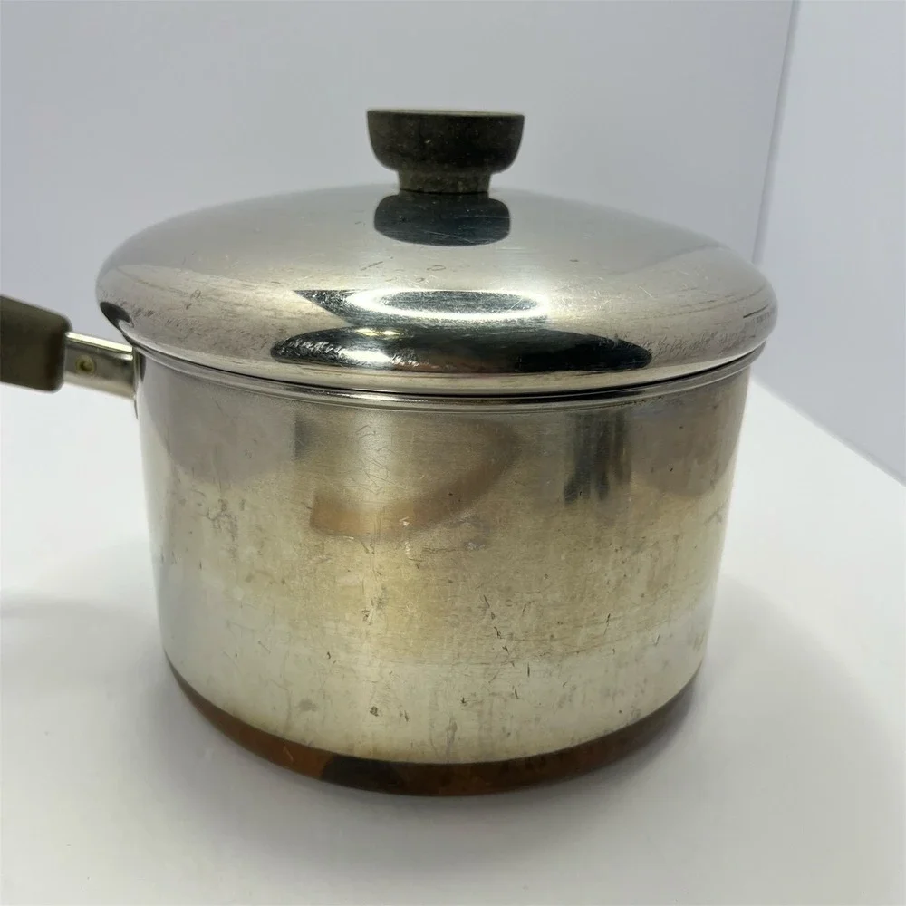 Revere Ware Saucepan Pot with Lid 3Qt Vintage Made USA Copper Bottom Midcentury